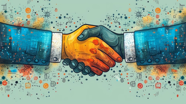 Photo symbol of technology connection partnership teamwork and deal modern illustration