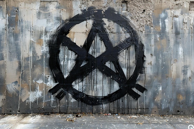 Photo a symbol that is painted on a wall with the words peace and peace