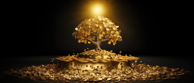 Символическое дерево из золотых монет, олицетворяющее безграничное богатство и процветание