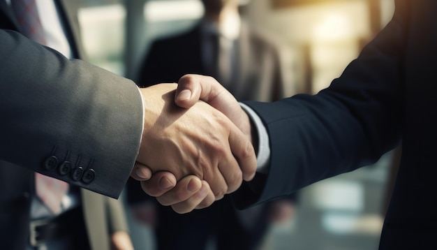 Foto stretta di mano simbolica ceo imprenditore e riunione degli azionisti per un accordo commerciale o una partnership