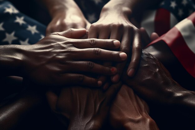 Photo symbolic image of hands of different ethnicities generative ai