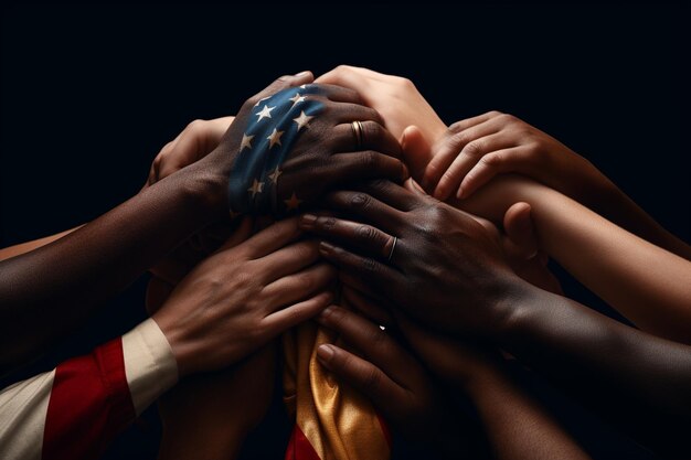 Photo symbolic image of hands of different ethnicities generative ai