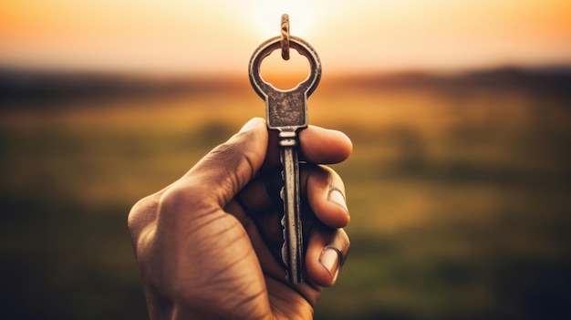 Symbolic image of a person's hand holding a key