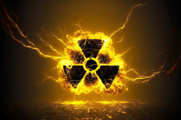 Foto segno simbolico di radiazioni che indicano pericolo dal reattore nucleare