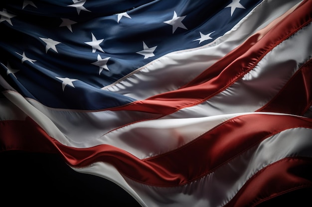 상징적 강도 미국 국기의 상징 또는 아이콘은 어둠 속에서 강력하게 나타납니다.