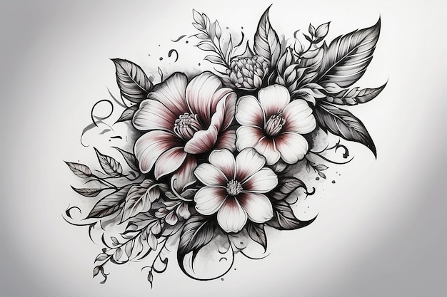 Символическая концепция татуировки Цветочный дизайн петушки