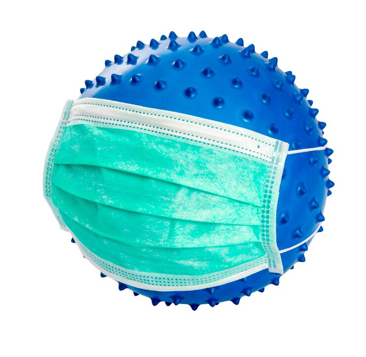 Foto symbolisch virus met gezichtsmasker