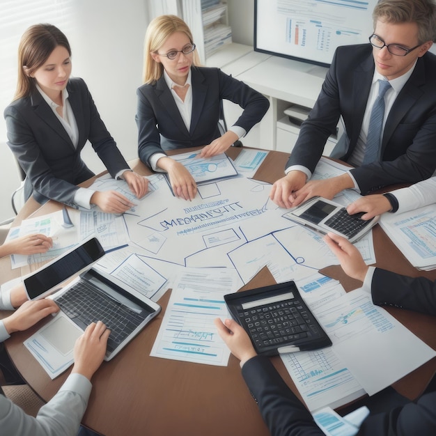 Foto symboliseert teamwerk tussen 3 personen, een financieel adviseur van een ondernemer