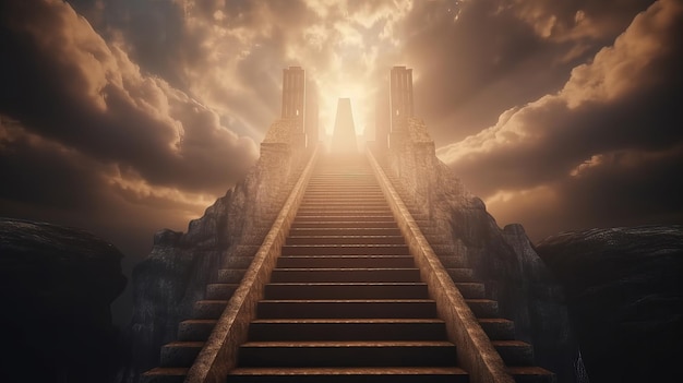 Photo symbolizing christianity the stairway to heaven leads to meeting god at the gates of paradise