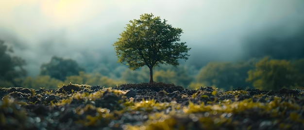 Foto simbolizzando gli sforzi di conservazione globale un albero piantato per la giornata mondiale dell'ambiente concetto giornata mondiale dell'ambiente piantare alberi per la conservazione globale pratiche sostenibili