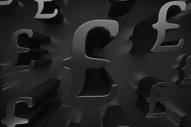 Symbols of the British pound sterling News illustration in dark style