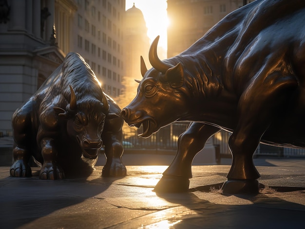 Symbols of Strength Bronze Bull and Bear Statues