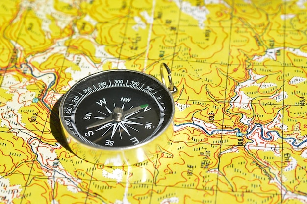 Symbols of travel map with compass