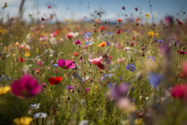 Symfonie van wilde bloemen Kleurrijke weide met bloemen dansen in de wind