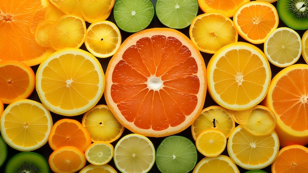 A symmetrical arrangement of sliced citrus fruits creating a visually pleasing pattern