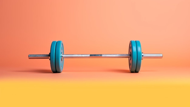 Symmetrical Balance Blue And Orange Weightlifting Barbell On Yellow Background