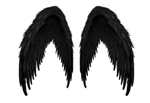 Photo symmetrical black bird wings isolated on white