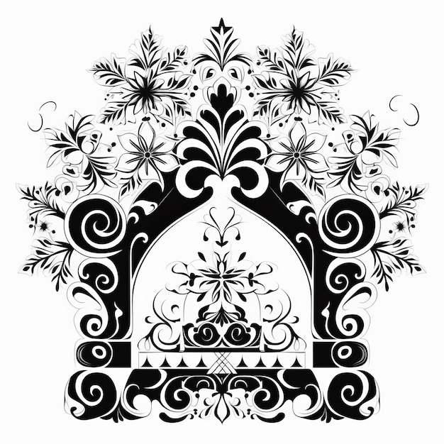 Photo symmetrical black and white snowflake vector art for fireplace decor