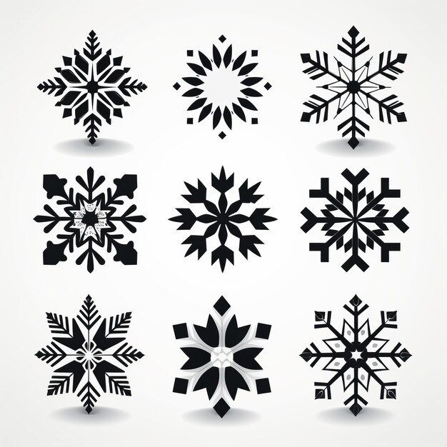 Symmetrical Black And White Snowflake Vector Art Set