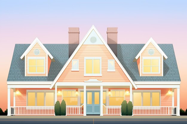 Foto symmetrical cape cod house with twin dormers dusk setting magazine style illustration