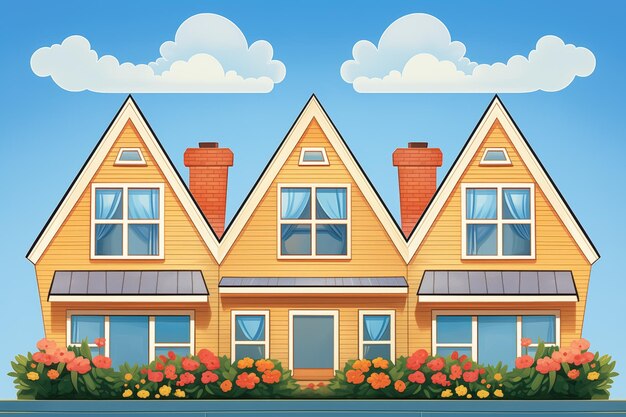 Symmetrical dormers on a cape cod home against blue sky magazine style illustration