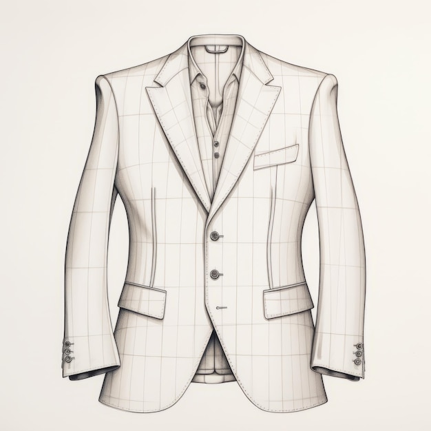 Symmetrical Grid Detailed 3ds Drawing Of Men39s Suit With Engraved Linework