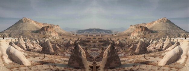 Foto immagine simmetrica delle formazioni rocciose sul paesaggio