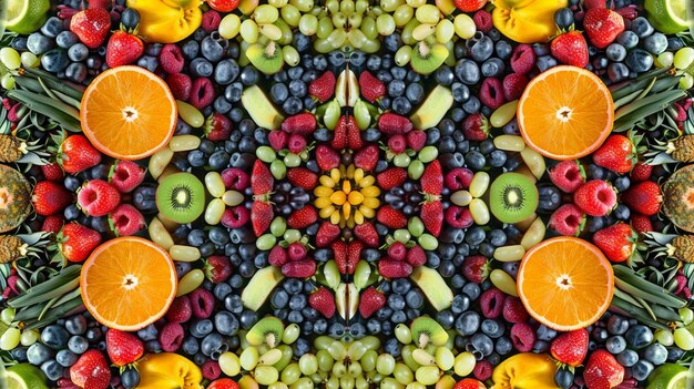 사진 여러 가지 과일 과 채소 들 의 대칭적 인 칼레도스코프