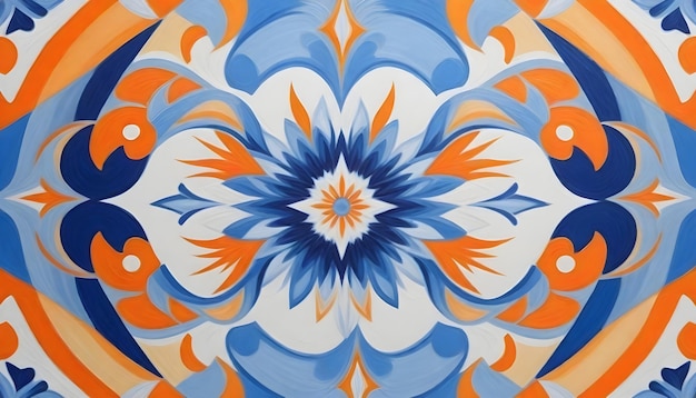 Symmetrical kaleidoscopic pattern with intricate details featuring a combination of blue colors