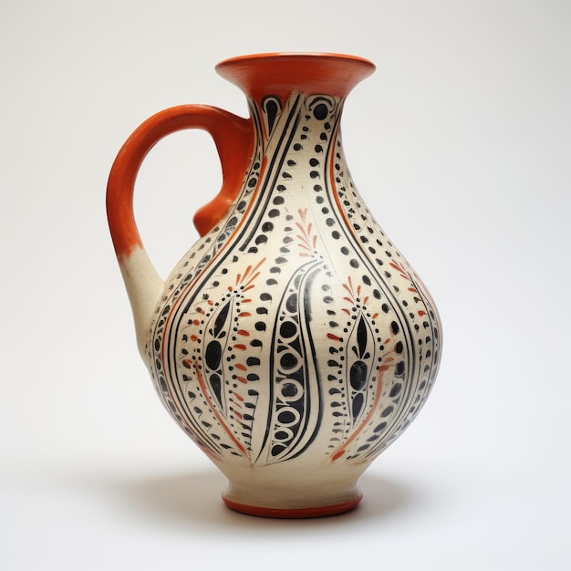 Symmetrical Orange And Black Jug With Delicate Lines And Intricate Patterns