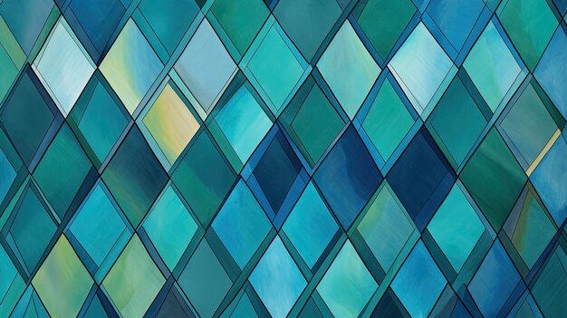 A symmetrical pattern of overlapping diamonds in shades of blue and green