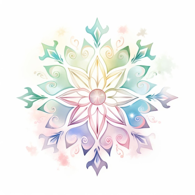 Photo symmetrical snowflake serenity a delicate watercolorinspired flat vector art