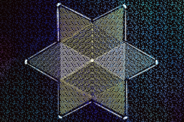 어두운 무지개 도트 패턴 배경에 대칭 삼각형 디자인