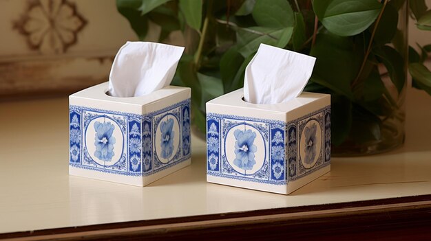 Symmetrische tissue dozen met klassieke blauwe bloemenmotieven