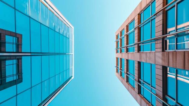 Симетрия современной архитектуры на фоне голубого неба