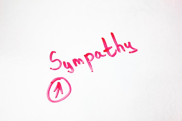 Фото Текстовая надпись sympathy с маркером на белой доске концепция симпатии