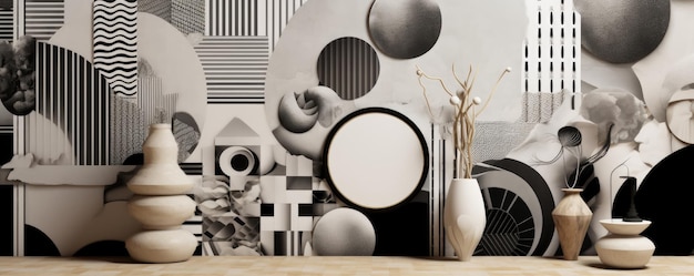 Photo symphony of abstract patterns and textures on a monochromatic background panorama