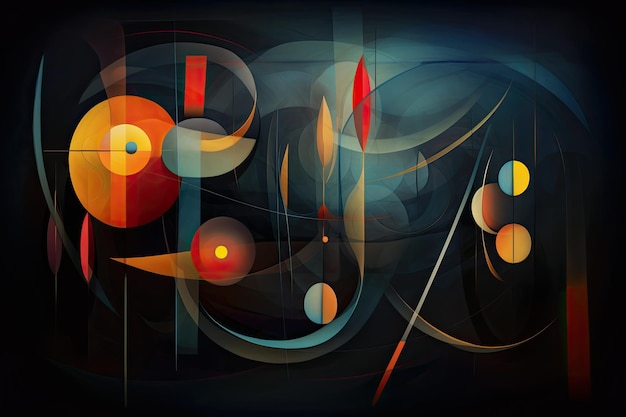 Symphony of abstract shapes and lines on a dark background creating a mesmerizing visual