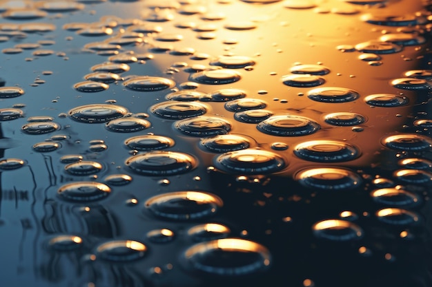 Symphony of abstract water droplets on a reflective surface creating a serene