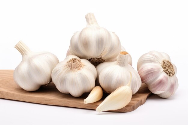 A Symphony of Aromatic Bulbs Fresh Garlic on a Wooden Cutting Board On a Clear PNG or White Background