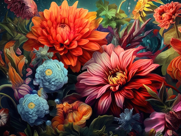 A Symphony of Colorful Flowers Generative AI