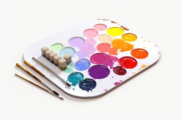 Photo a symphony of colors watercolor palette and brushes on white or png transparent background