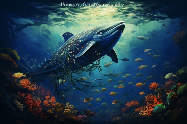 Symphony of deep water with whale Beautiful illustration picture Generative AI