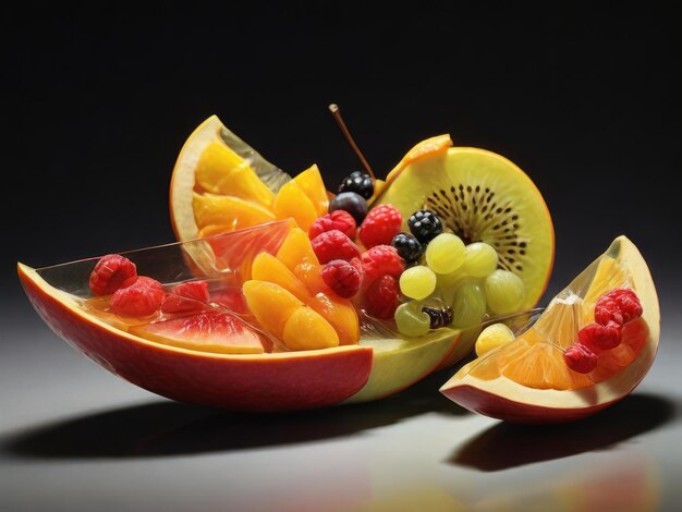 Symphony of Flavors Macro photography of beautifully arranged and mouthwatering sliced fruits