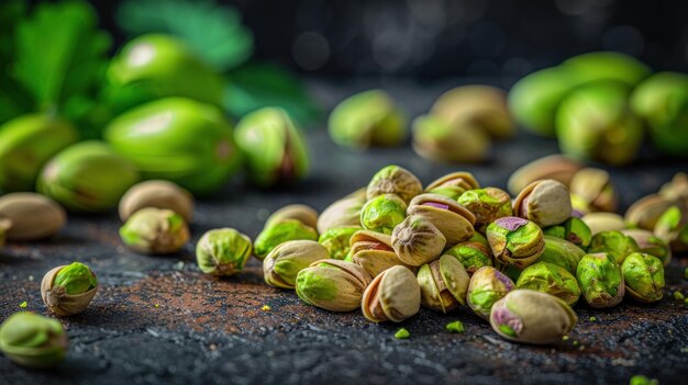 Foto una sinfonia di pistacchi freschi su un tappetino tessuto