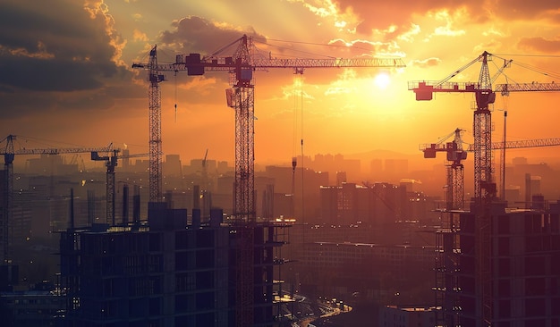 Foto symphony of sunset een harmonieuze combinatie van stedelijke ontwikkeling en de pracht van de natuur die de essentie van de evolutie van het moderne stedelijke landschap weerspiegelt