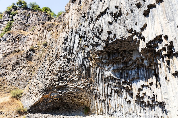 Symphony of the stones natural basalt walls of garni gorge in armenia on sunny autumn day