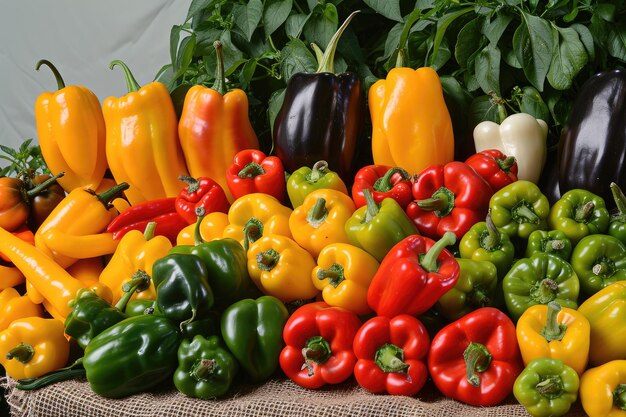 A symphony of various sweet pepper varieties showcasing a medley of shapes sizes and colors