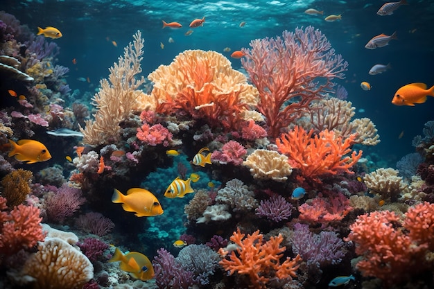 Symphony of under water coral reefs and colorful fishes