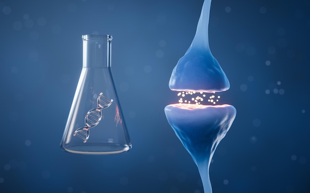 Synapse of neuron cell biology concept 3d rendering